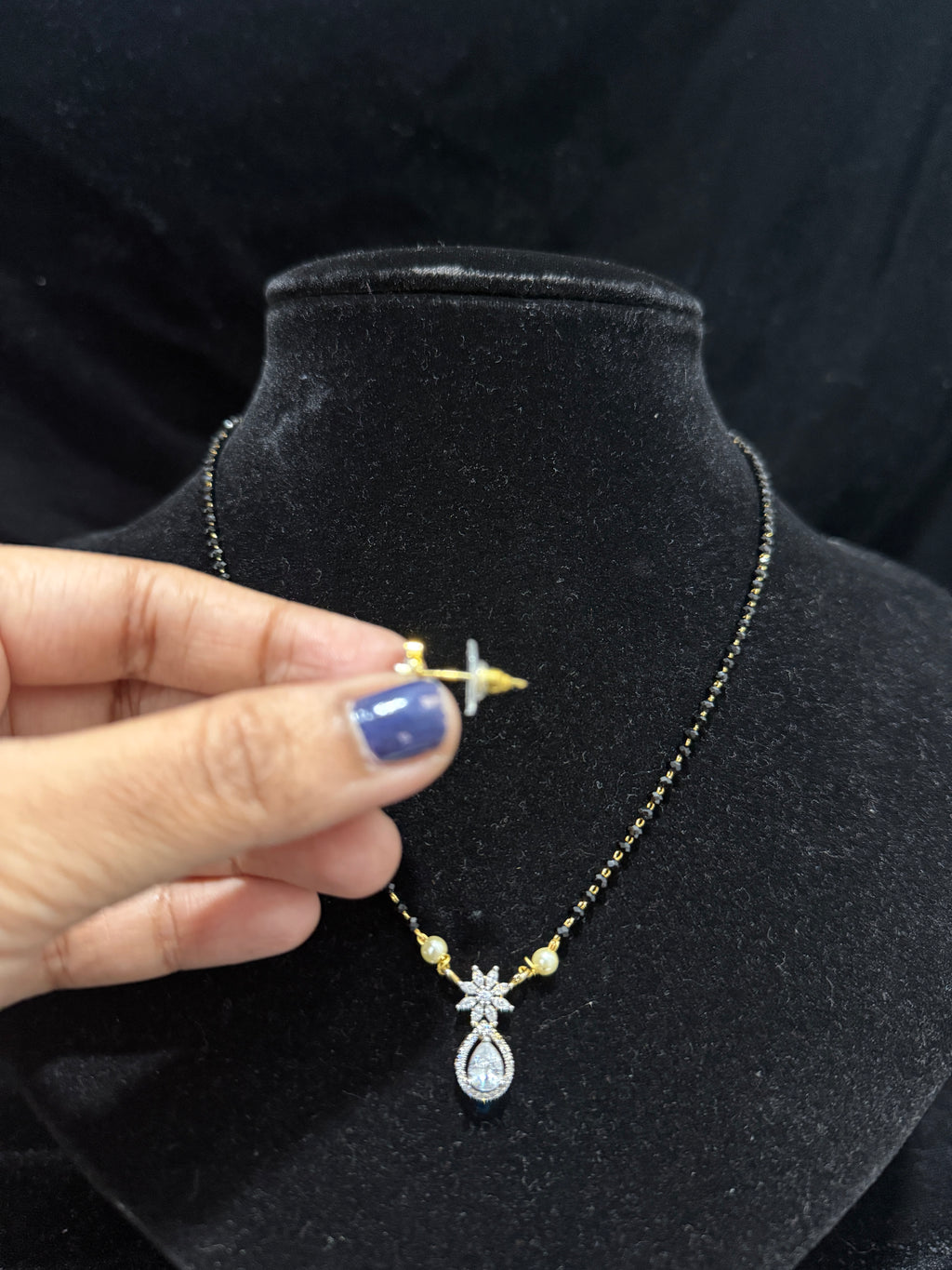 Black diamonds chain with pushback Earrings