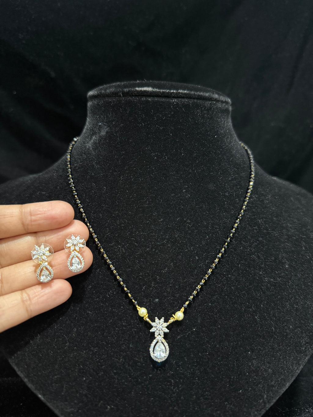 Black diamonds chain with pushback Earrings