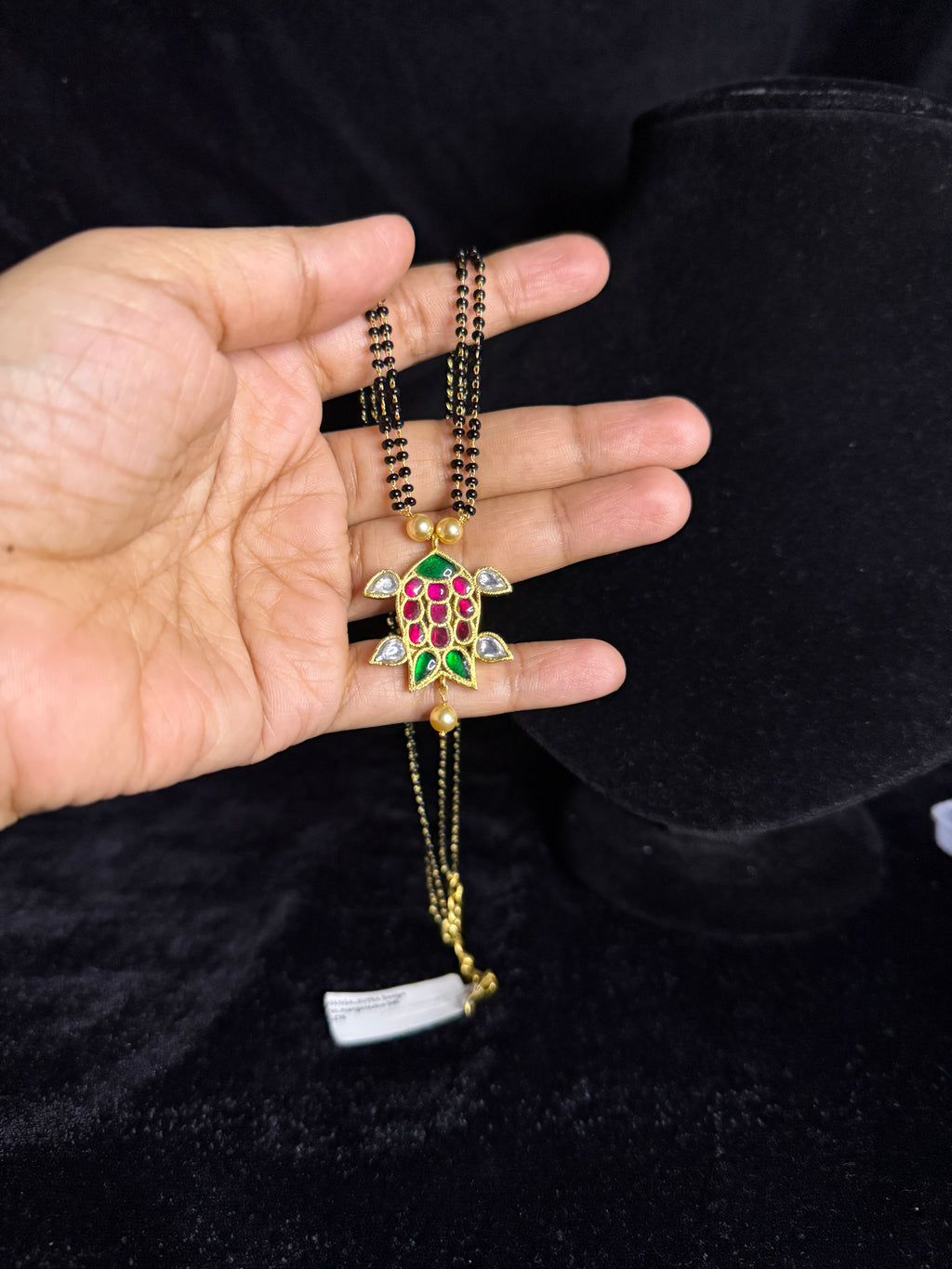 Two layer black beads chain kundan jadau pendant!