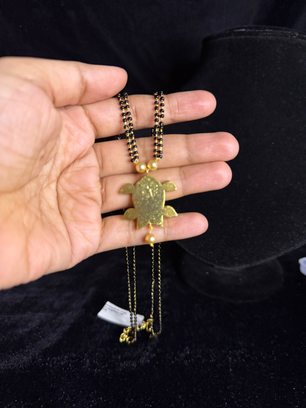 Two layer black beads chain kundan jadau pendant!