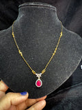 Black beads chain with pink stone pendant!