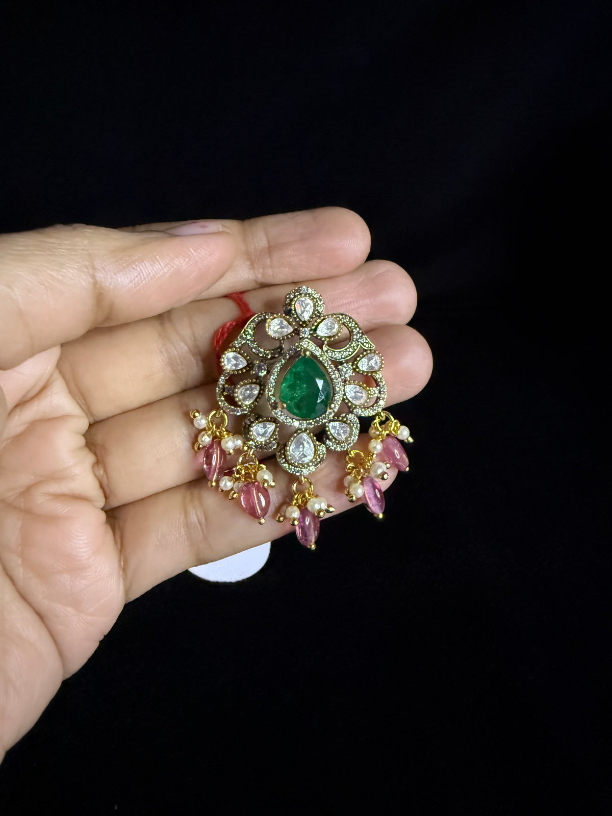 Moissonite Pendant with pink beads hanging!