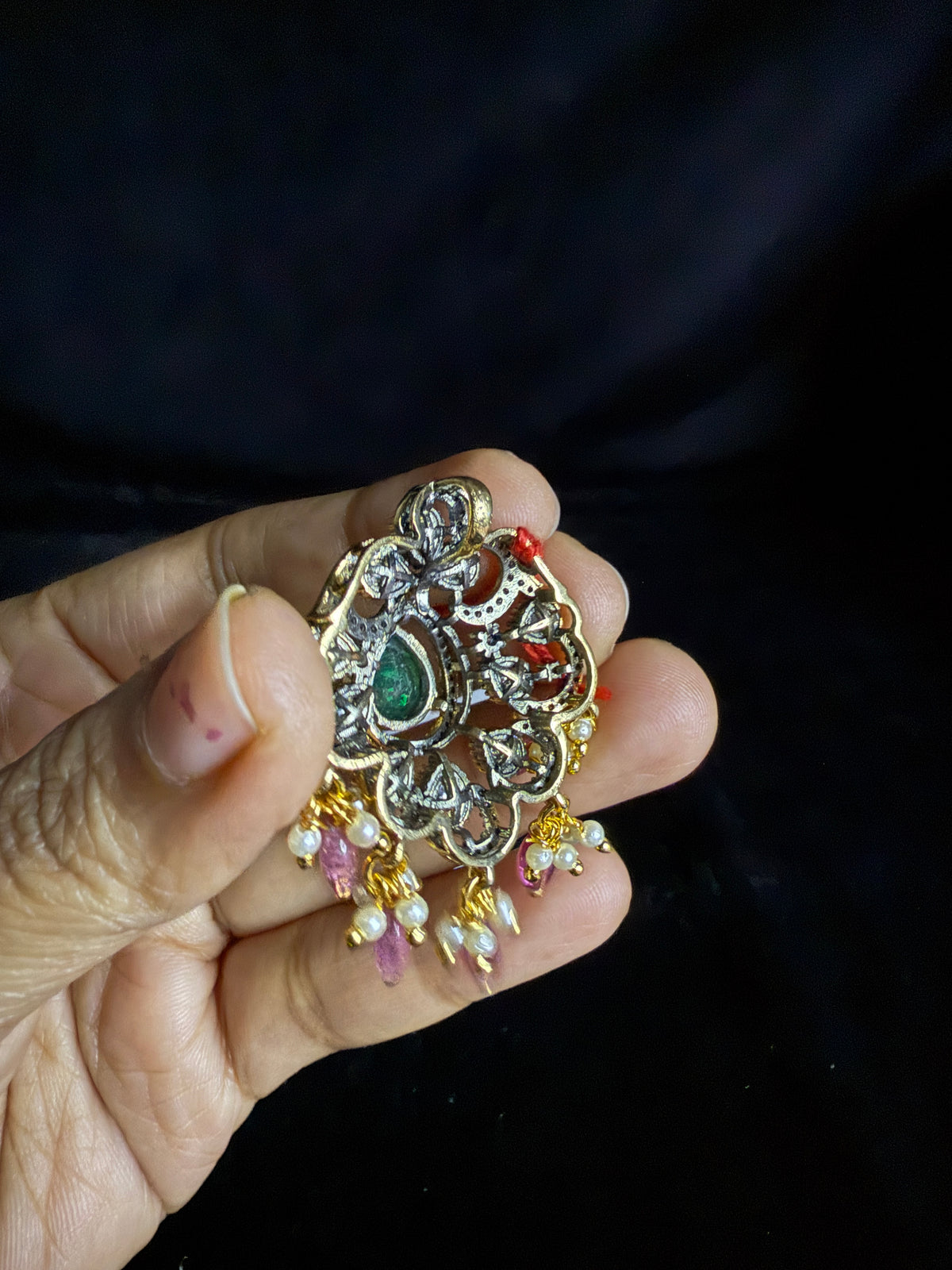 Moissonite Pendant with pink beads hanging!
