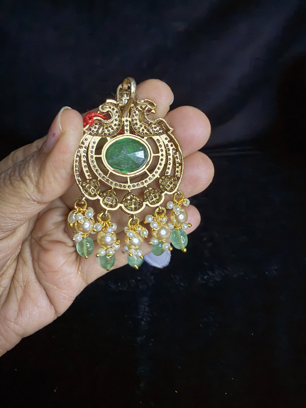Moissonite green pendant with bead hangings!